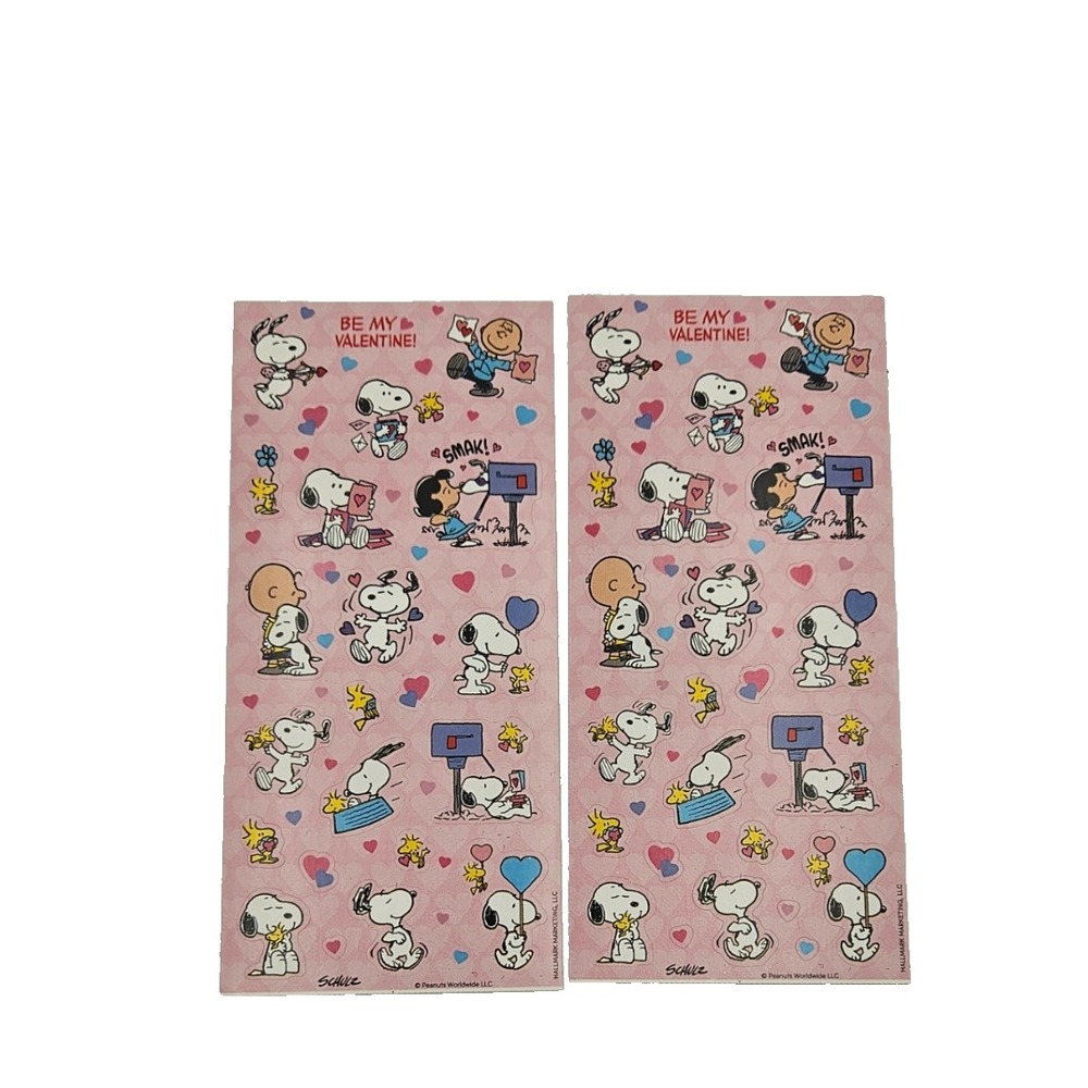 Hallmark Peanuts Snoopy Valentine Stickers Lot 2 Sheets Woodstock Charlie Brown